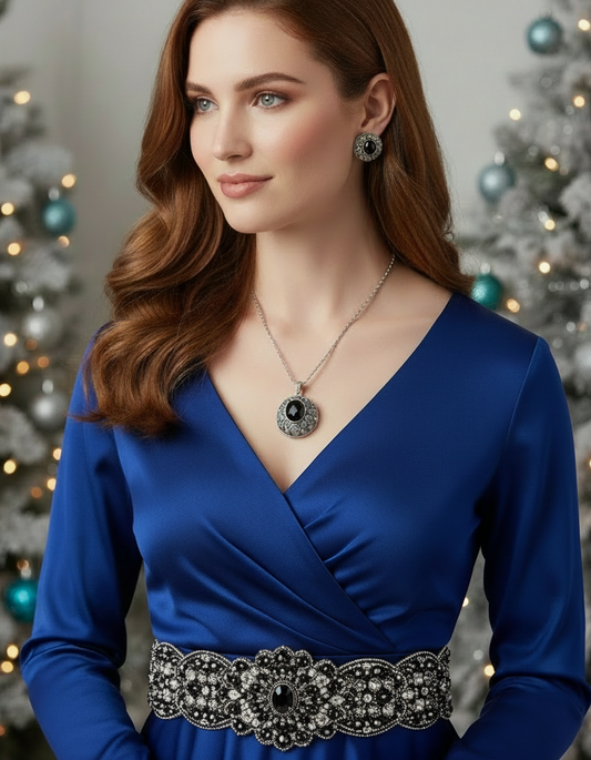 Elegant Black and Silver Necklace Set