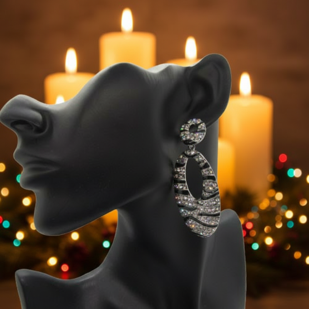 Enchanting Black and Silver Striped Earrings