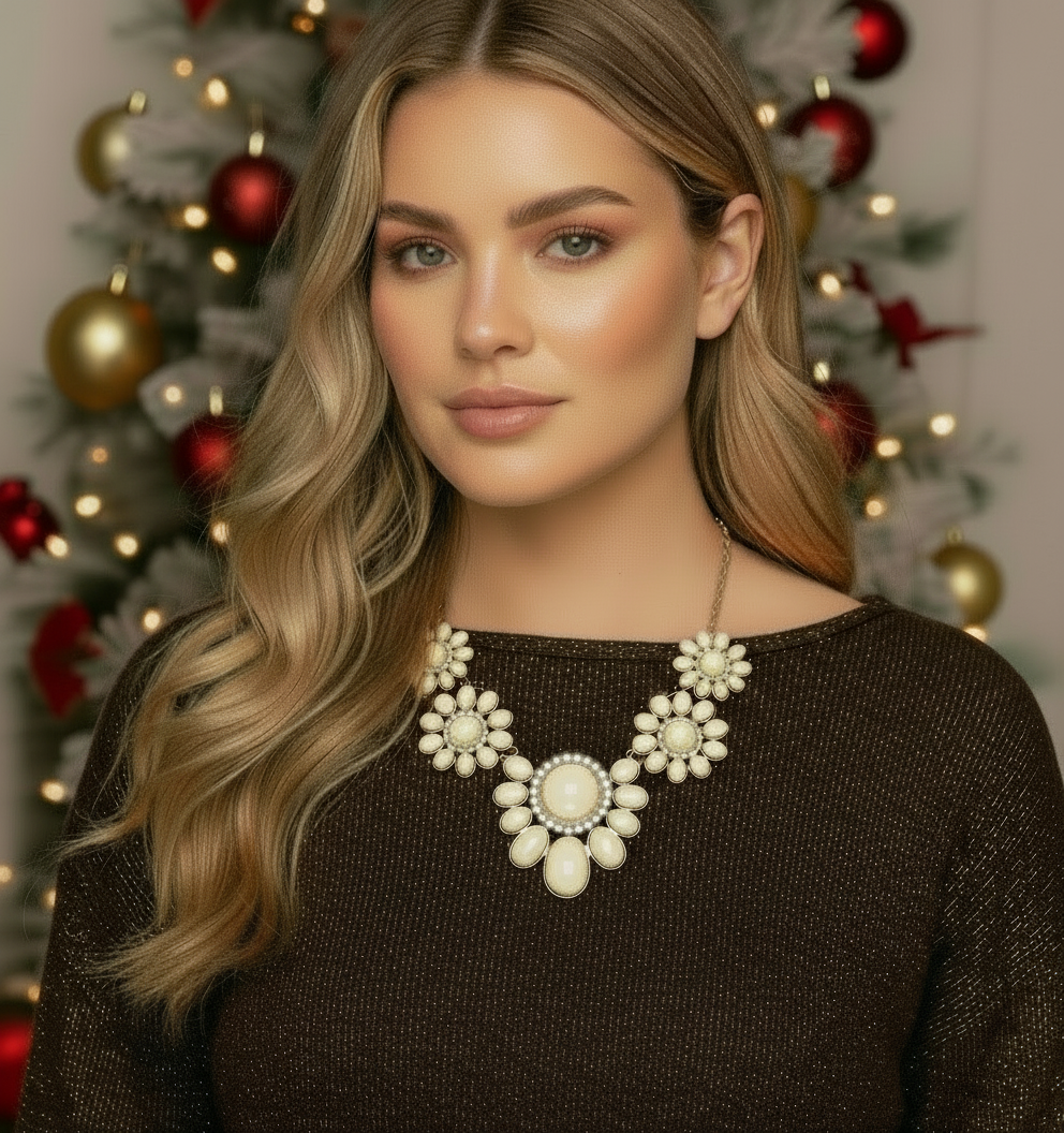 Ivory Flowers Galore Necklace Set