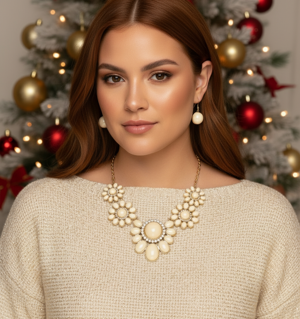 Ivory Flowers Galore Necklace Set