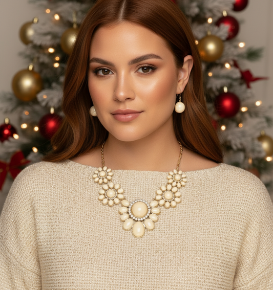 Ivory Flowers Galore Necklace Set