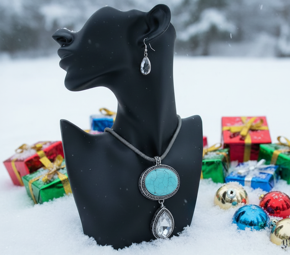 Turquoise and Rhinestone Necklace Set