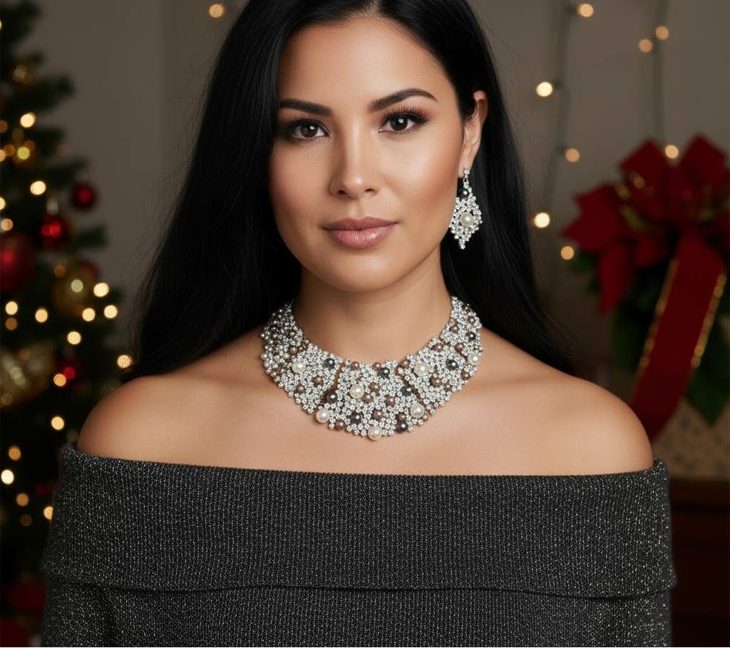 Gorgeous Pearls and Rhinestones Necklace Set