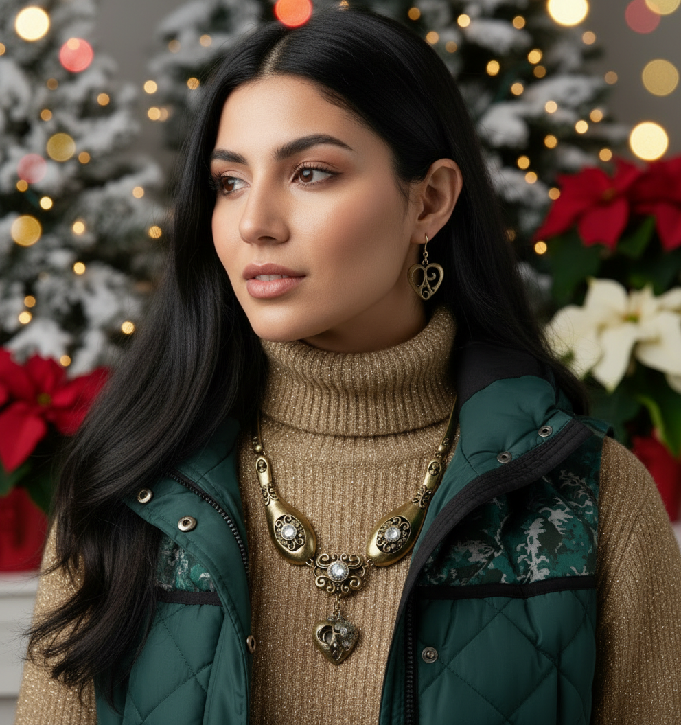 Heart and Rhinestone Necklace Set