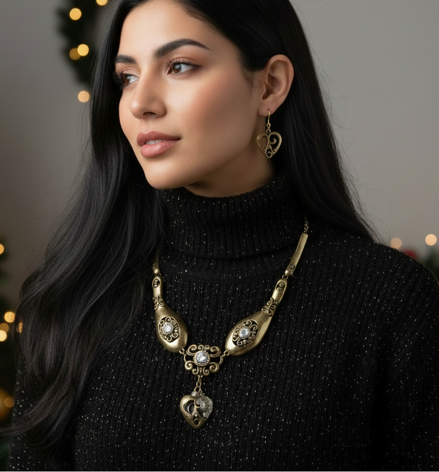 Heart and Rhinestone Necklace Set