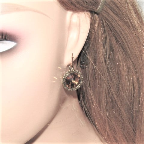 Lovely Smokey Topaz, Rivoli, Gold Drop Earrings- by Artistry Jewelry