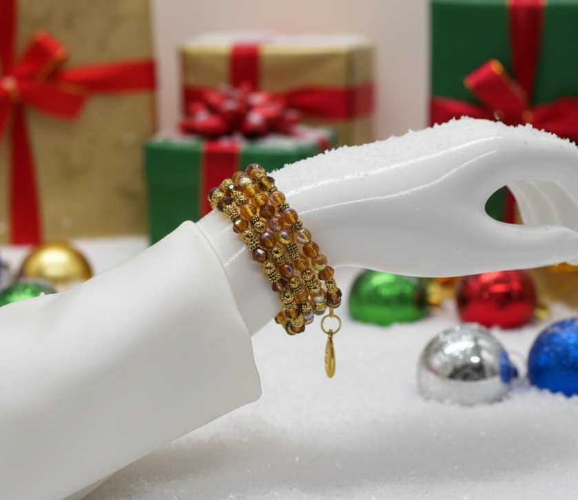 Lovely Browns, Blues, Oranges, and Gold Colors, Beaded Bracelet, One-of-a-Kind - crafted by Artistry Jewelry