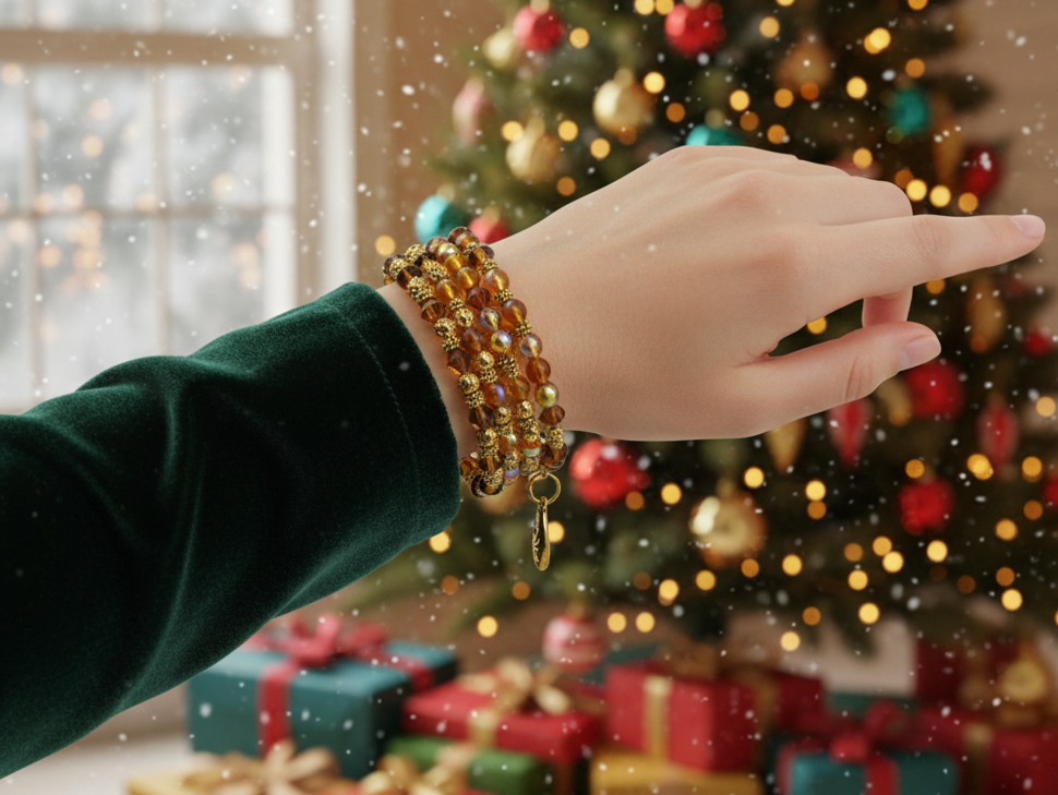 Lovely Browns, Blues, Oranges, and Gold Colors, Beaded Bracelet, One-of-a-Kind - crafted by Artistry Jewelry