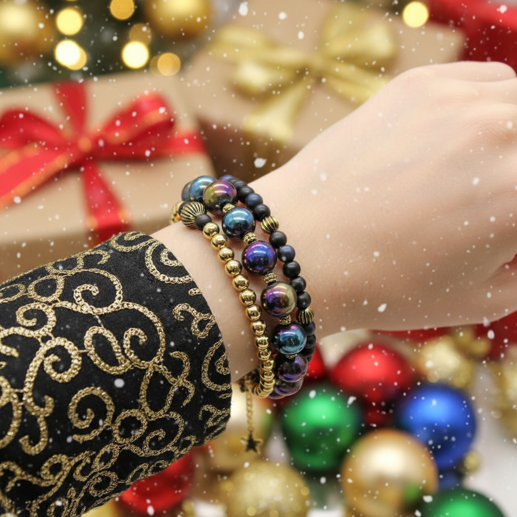 Amazing Purple and Gold Hematite Beaded Bracelet - handcrafted by Artistry Jewelry