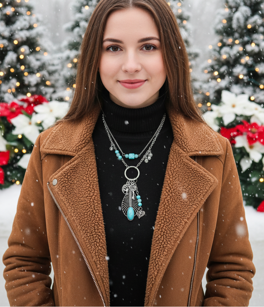 Stunning Turquoise Feather, Amazonite, Magnesite, and Tibetian Silver, Two-Strand, Chain Necklaces, One-of-a-Kind-crafted by Artistry Jewelry