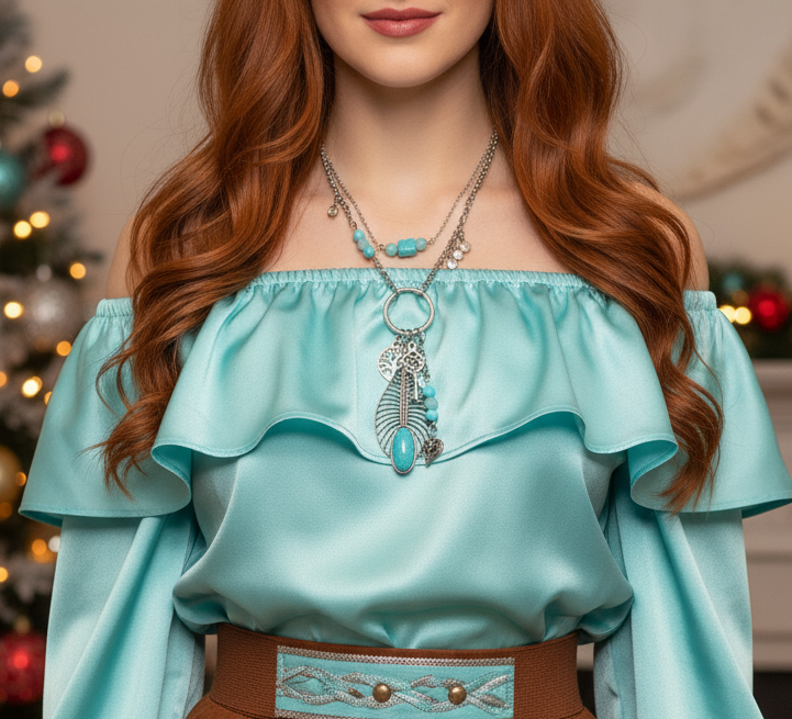 Stunning Turquoise Feather, Amazonite, Magnesite, and Tibetian Silver, Two-Strand, Chain Necklaces, One-of-a-Kind-crafted by Artistry Jewelry