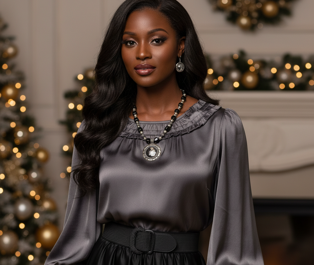 Stunning Silver & Black Pendant, Blackstone cubes and Czech Crystals, Beaded Necklace Set-crafted by Artistry Jewelry