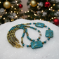Lovely Blue Mosaic Turquoise, and Austrian Crystal, Two-strand, Forever Beaded Necklace-crafted by Artistry Jewelry