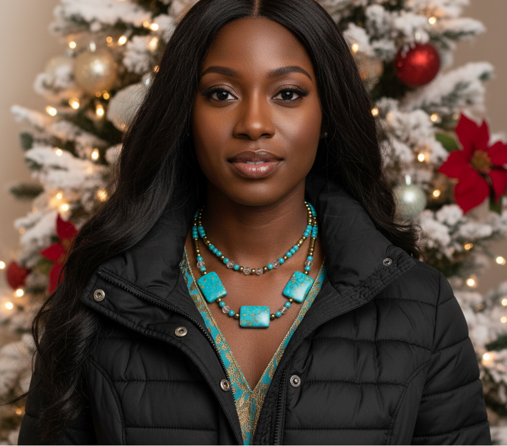 Lovely Blue Mosaic Turquoise, and Austrian Crystal, Two-strand, Forever Beaded Necklace-crafted by Artistry Jewelry