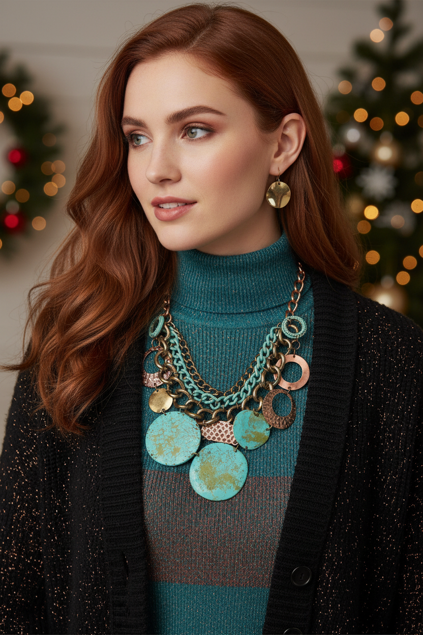 Exciting Green Patina Dangle Necklace Set