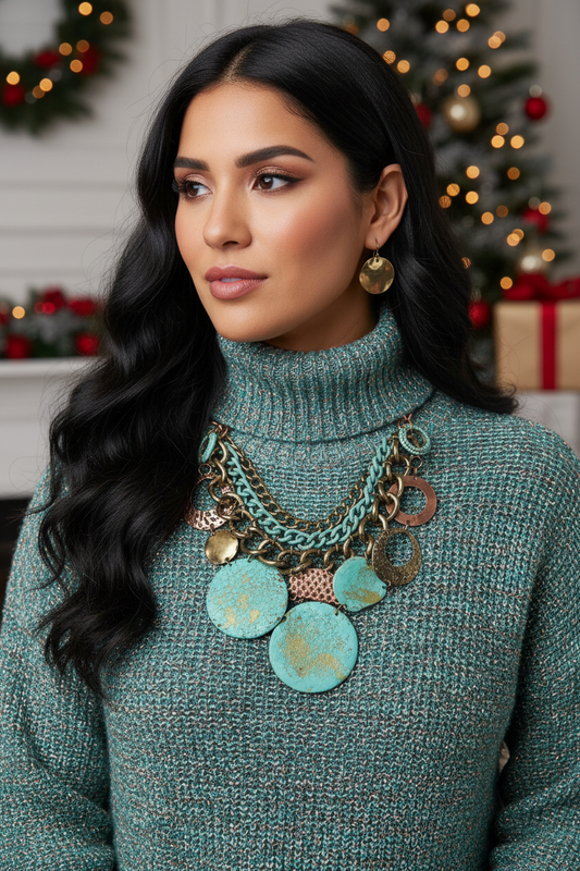 Exciting Green Patina Dangle Necklace Set