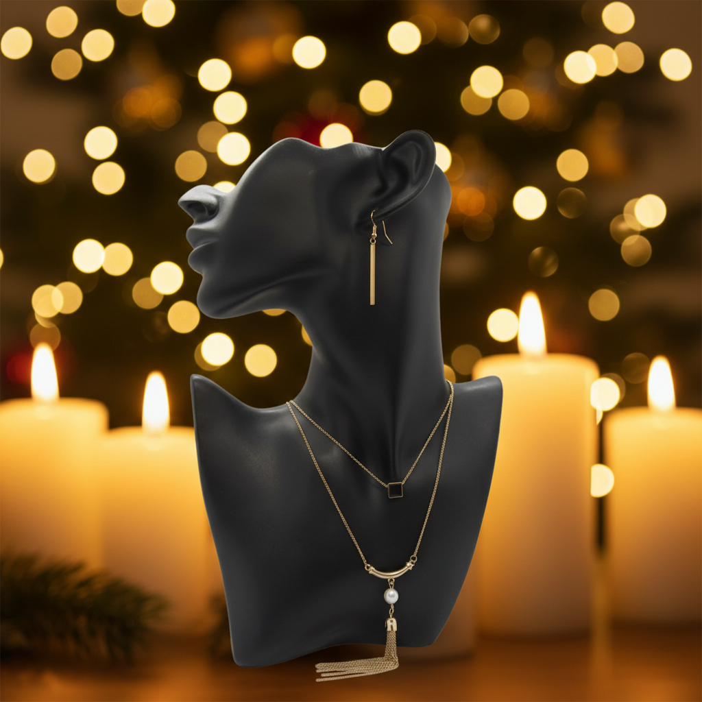 Metal Tassel Drop Necklace Set