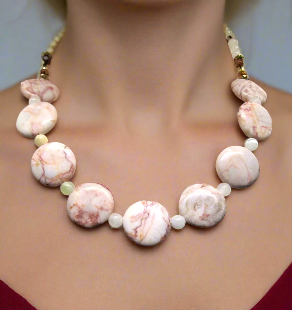Gorgeous Natural Red Adventurine, Redline Marble and Italian Onyx, Semi-precious, One-of-a-Kind Beaded Necklace A-handcrafted by Artistry Jewelry