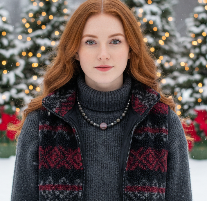 Gorgeous Natural Red Sesame, Black Lace Marble, and Crystal, semi-precious, One-of-a-Kind, Beaded Necklace-handcrafted by Artistry Jewelry