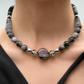 Gorgeous Natural Red Sesame, Black Lace Marble, and Crystal, semi-precious, One-of-a-Kind, Beaded Necklace-handcrafted by Artistry Jewelry