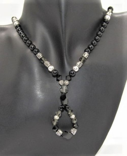 Stunning Black Onyx, Black Diamond Crystals, and Black Pearl beads, Beaded Necklace A, One-of-a-Kind, handcrafted by Artistry Jewelry