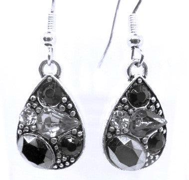 Beautiful Black, Silver, and Gray, Rhinestone, Teardrop, Double Chain Necklace Set- by Artistry Jewelry