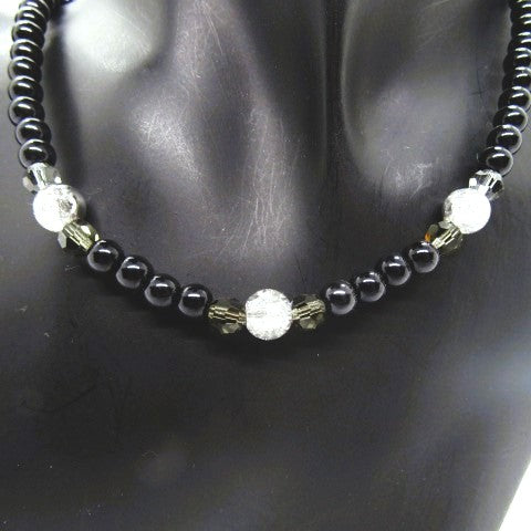 Magical Black Diamond Crystals, SP Hematite, Silver Cracked Glass Beads, One-of-a-Kind Necklace-crafted by Artistry Jewelry