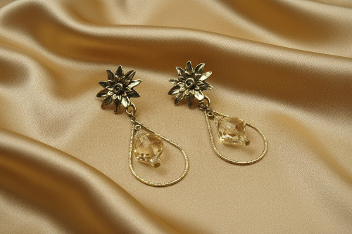 Beautiful Golden Shadow, Cosmic Crystal, One-of-a-Kind, Drop Earrings-handcrafted by Artistry Jewelry