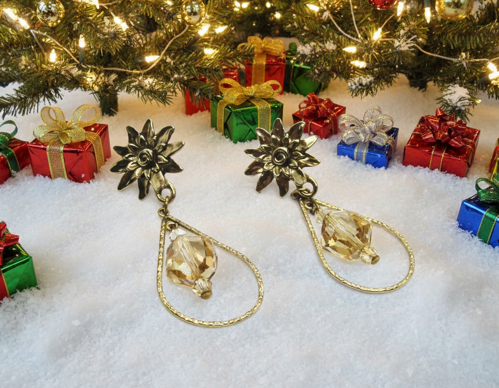 Beautiful Golden Shadow, Cosmic Crystal, One-of-a-Kind, Drop Earrings-handcrafted by Artistry Jewelry