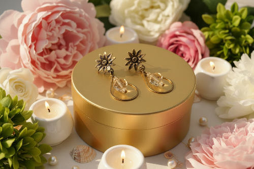 Beautiful Golden Shadow, Cosmic Crystal, One-of-a-Kind, Drop Earrings-handcrafted by Artistry Jewelry