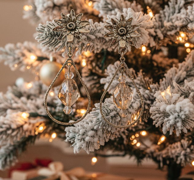 Beautiful Golden Shadow, Cosmic Crystal, One-of-a-Kind, Drop Earrings-handcrafted by Artistry Jewelry