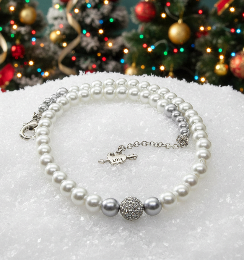 Gorgeous Crystal Czech Ball and Gray & Silver Druk beads, One-of-a-Kind, Beaded Necklace-crafted by Artistry Jewelry