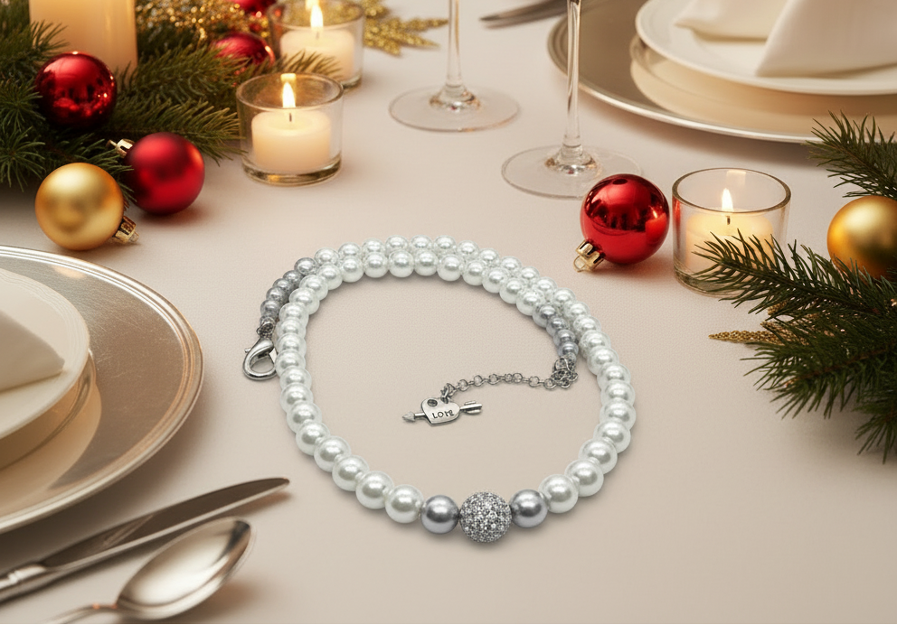 Gorgeous Crystal Czech Ball and Gray & Silver Druk beads, One-of-a-Kind, Beaded Necklace-crafted by Artistry Jewelry