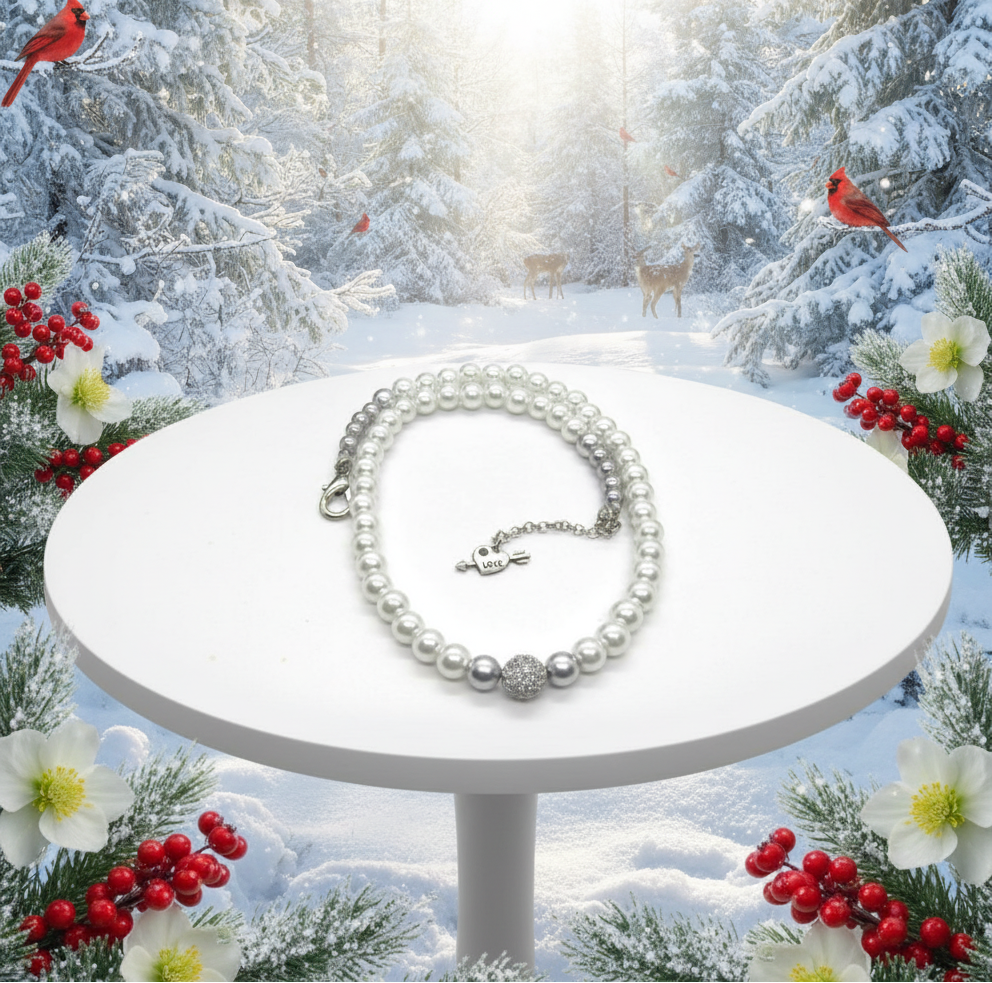 Gorgeous Crystal Czech Ball and Gray & Silver Druk beads, One-of-a-Kind, Beaded Necklace-crafted by Artistry Jewelry