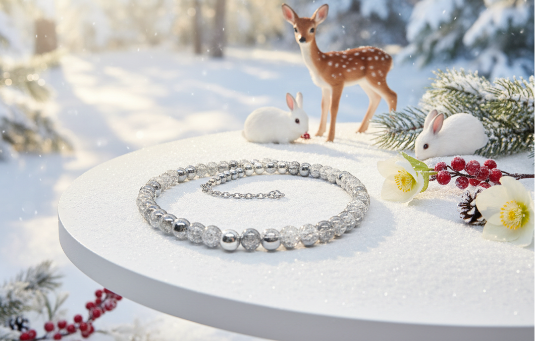 Beautiful Snow Cracked Crystal Beads and SP Hematite, Beaded Necklace Set-crafted by Artistry Jewelry