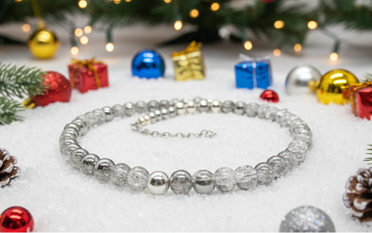 Beautiful Snow Cracked Crystal Beads and SP Hematite, Beaded Necklace Set-crafted by Artistry Jewelry