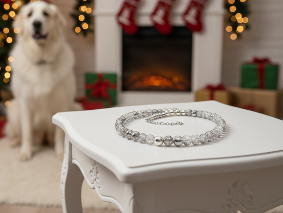Beautiful Snow Cracked Crystal Beads and SP Hematite, Beaded Necklace Set-crafted by Artistry Jewelry