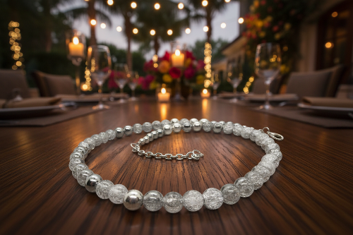 Beautiful Snow Cracked Crystal Beads and SP Hematite, Beaded Necklace Set-crafted by Artistry Jewelry