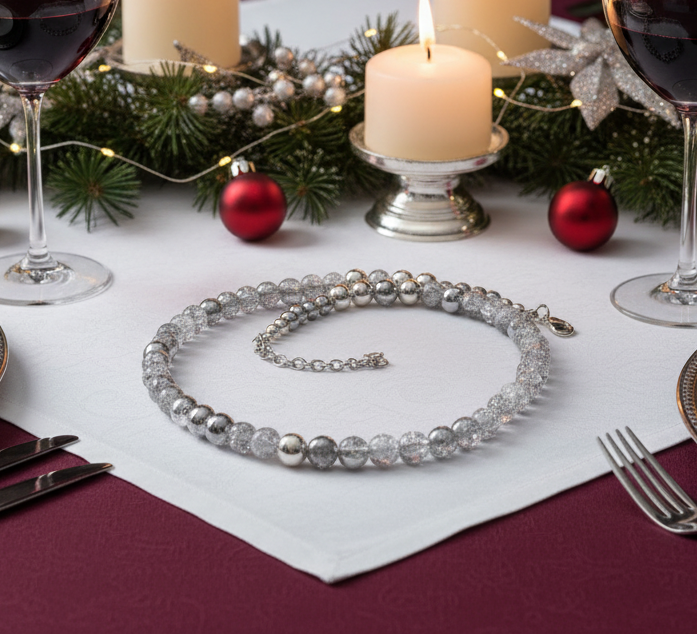 Beautiful Snow Cracked Crystal Beads and SP Hematite, Beaded Necklace Set-crafted by Artistry Jewelry