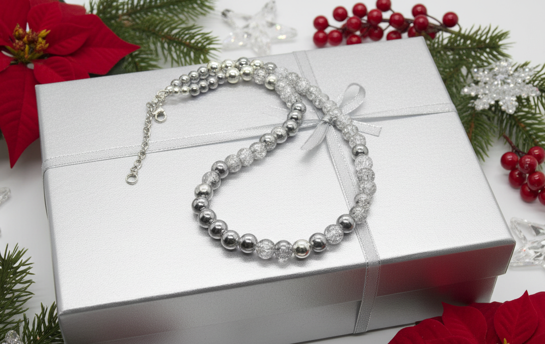 Beautiful Snow Cracked Crystal Beads and SP Hematite, Beaded Necklace Set-crafted by Artistry Jewelry