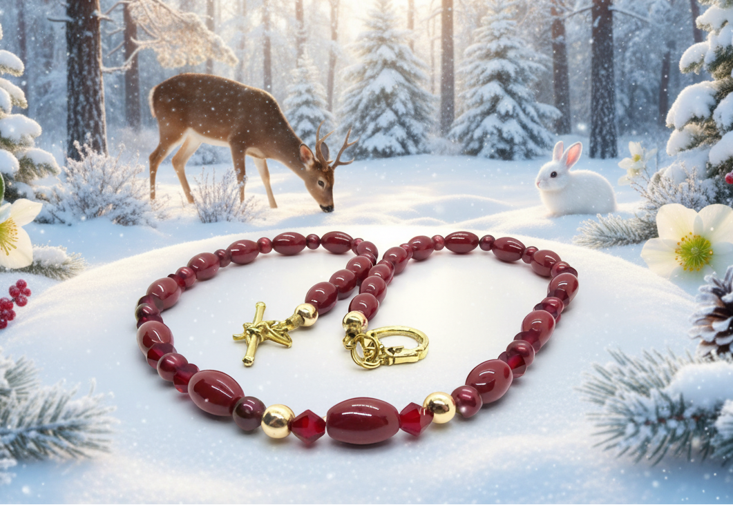 Lovely Natural Mountain Jade(D), Siam Bicones, and Gold Hematite, One-of-a-Kind, Burgundy Beaded Necklace-crafted by Artistry Jewelry