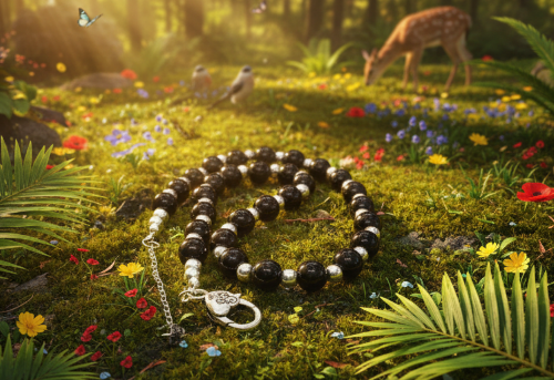 Flaunting Silver Hematite and Black Satin Pearl Beaded Necklace - handcrafted by Artistry Jewelry