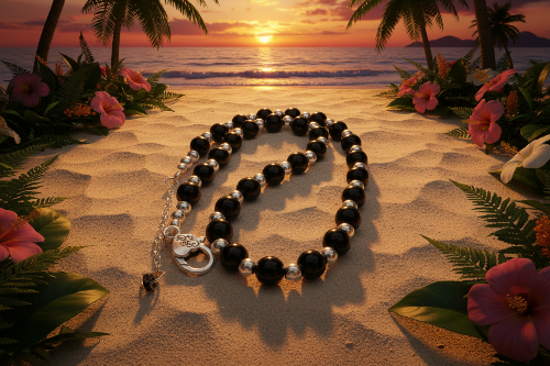 Flaunting Silver Hematite and Black Satin Pearl Beaded Necklace - handcrafted by Artistry Jewelry