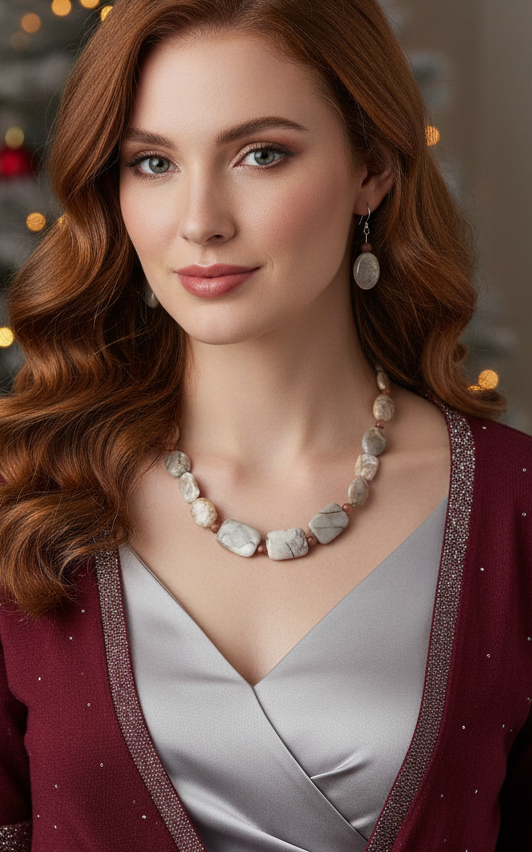 Exciting Natural Red Spot Stone and Red Aventurine Semi-precious, One-of-a-Kind Necklace Set- handcrafted by Artistry Jewelry