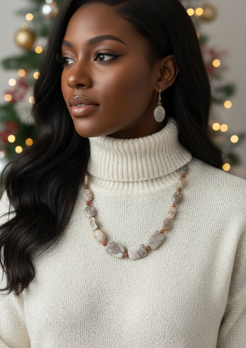 Exciting Natural Red Spot Stone and Red Aventurine Semi-precious, One-of-a-Kind Necklace Set- handcrafted by Artistry Jewelry