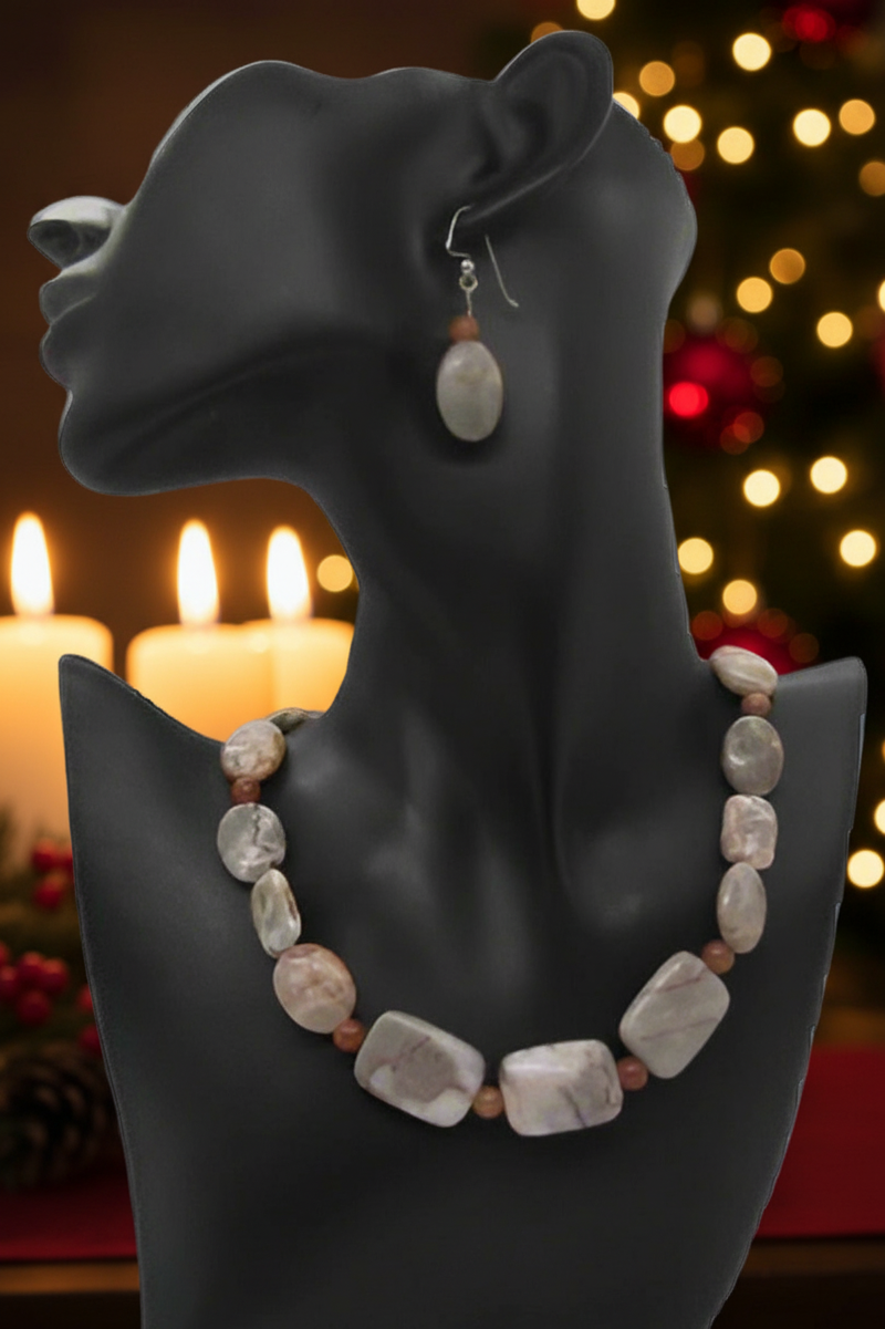 Exciting Natural Red Spot Stone and Red Aventurine Semi-precious, One-of-a-Kind Necklace Set- handcrafted by Artistry Jewelry