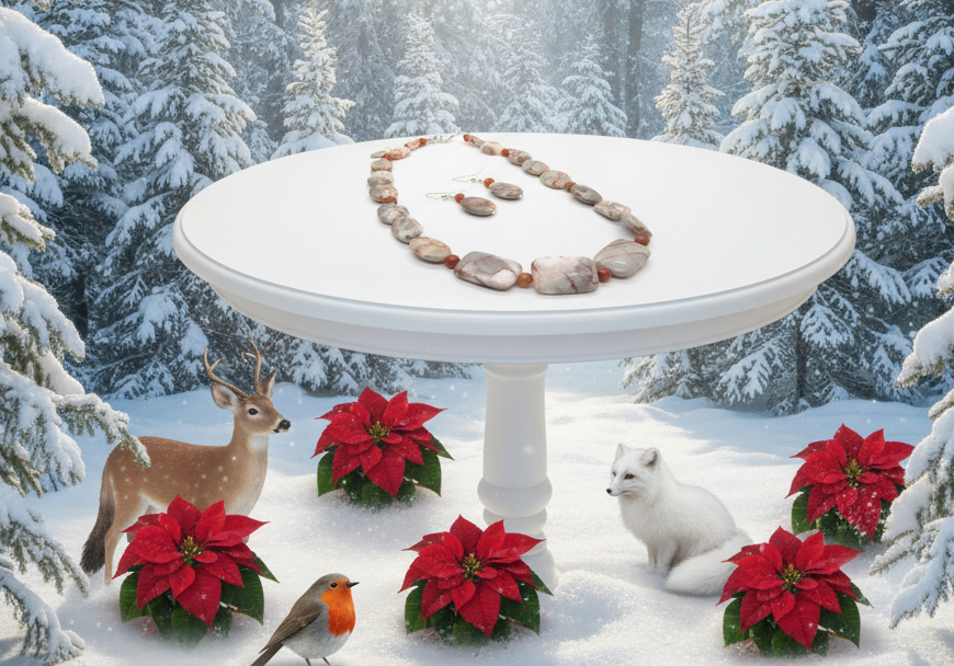 Exciting Natural Red Spot Stone and Red Aventurine Semi-precious, One-of-a-Kind Necklace Set- handcrafted by Artistry Jewelry