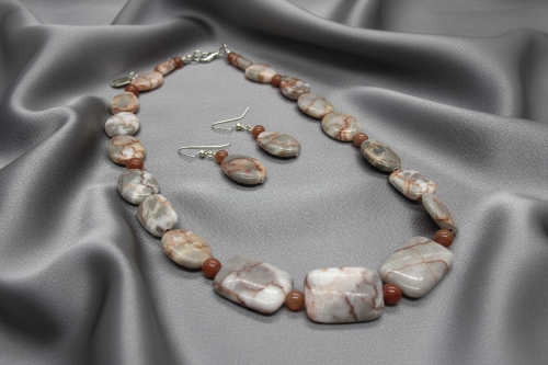 Exciting Natural Red Spot Stone and Red Aventurine Semi-precious, One-of-a-Kind Necklace Set- handcrafted by Artistry Jewelry