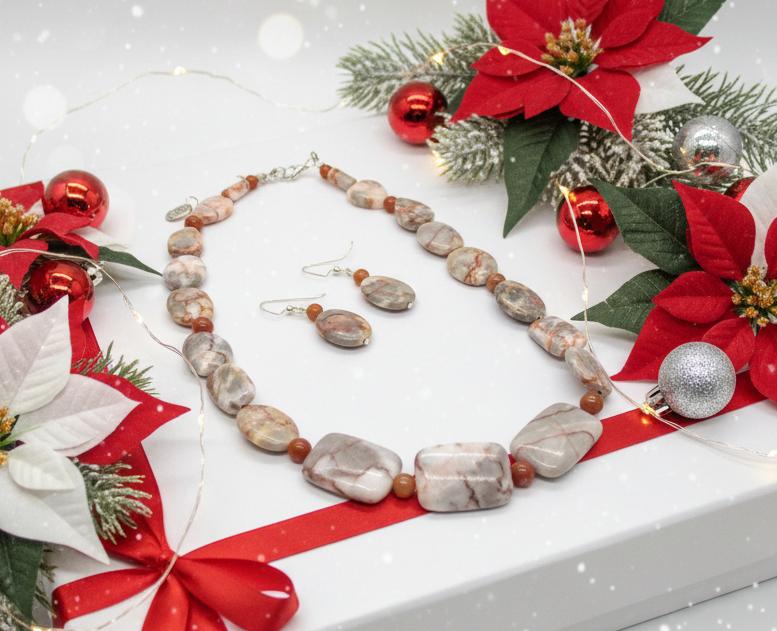 Exciting Natural Red Spot Stone and Red Aventurine Semi-precious, One-of-a-Kind Necklace Set- handcrafted by Artistry Jewelry