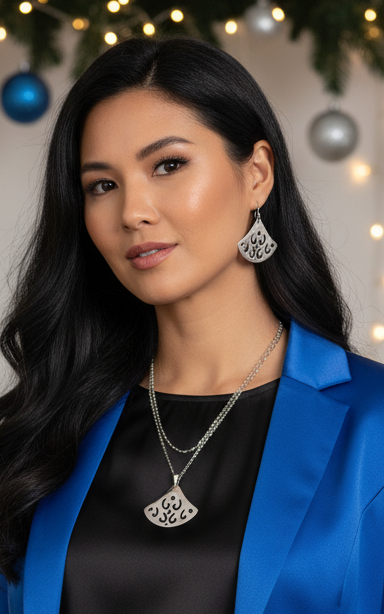 Stunning Silver Pendant, Rhinestones, and Silver Stainless Steel Chain Necklace Set, One-of-a-Kind, Created by Artistry Jewelry